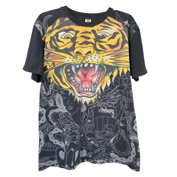 Ed Hardy Other - Vtg Y2K Ed Hardy by Christian Audigier AOP T-Shirt Youth Size XXL = Men’s Small